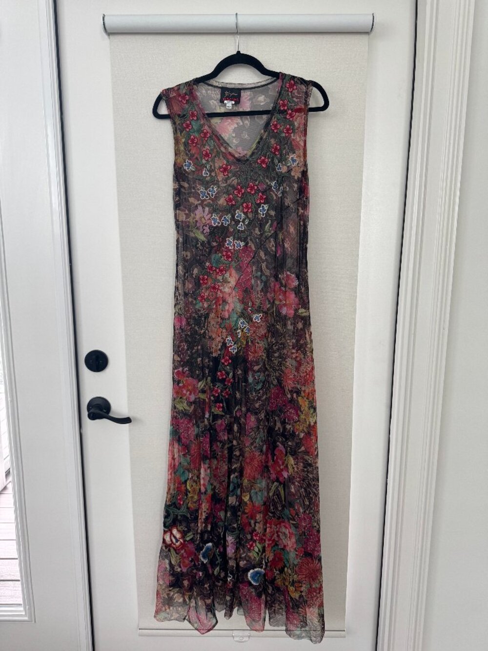 Johnny Was BIYA Merkava Embroidered Floral Mesh Maxi Dress Slip L B262M-8